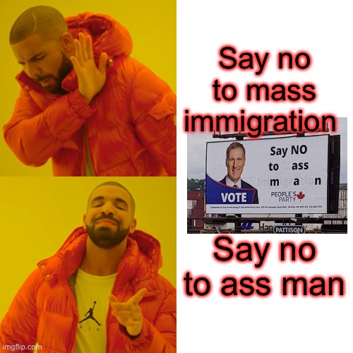 SAY NO TO mASS imMigrAtioN meme (not political) | Say no to mass immigration; Say no to ass man | image tagged in memes,drake hotline bling | made w/ Imgflip meme maker