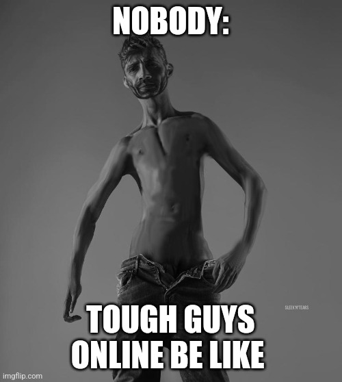 Tough guys online | NOBODY:; TOUGH GUYS ONLINE BE LIKE | image tagged in nu-chad,internet,jpfan102504 | made w/ Imgflip meme maker