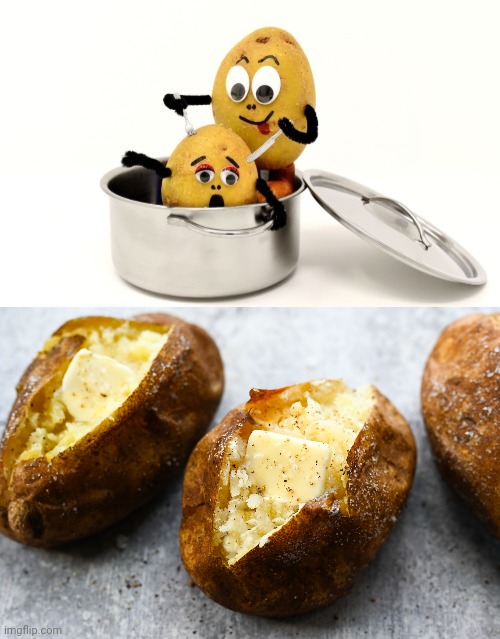 Potato cannibalism | image tagged in baked potato,dark humor,memes,potatoes,potato,cannibalism | made w/ Imgflip meme maker