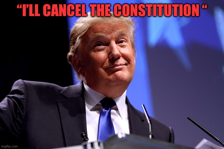 Donald Trump No2 | “I’LL CANCEL THE CONSTITUTION “ | image tagged in donald trump no2 | made w/ Imgflip meme maker