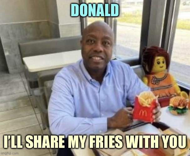 How Tim got on the ticket | DONALD; I’LL SHARE MY FRIES WITH YOU | image tagged in tim scott,memes | made w/ Imgflip meme maker