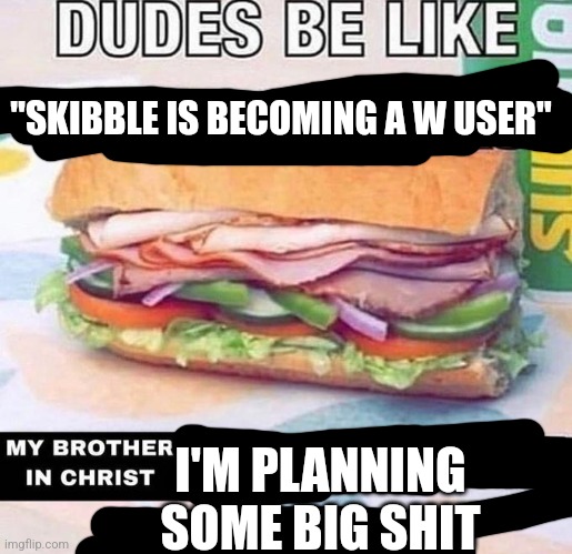 . | "SKIBBLE IS BECOMING A W USER"; I'M PLANNING SOME BIG SHIT | image tagged in brother in christ subway | made w/ Imgflip meme maker
