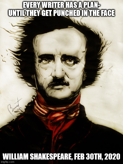 writer | EVERY WRITER HAS A PLAN- UNTIL THEY GET PUNCHED IN THE FACE; WILLIAM SHAKESPEARE, FEB 30TH, 2020 | image tagged in edgar allen poe,writer | made w/ Imgflip meme maker