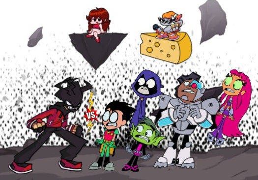 High Quality Friday Night Funkin A.G.O.T.I. Goes Against Teen Titans GO! Gang Blank Meme Template