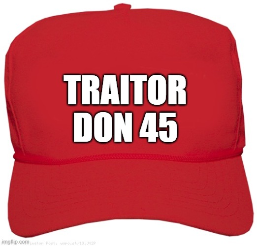 blank red MAGA COMMIE hat | TRAITOR
DON 45 | image tagged in blank red maga hat,commie,fascist,dictator,traitor,change my mind | made w/ Imgflip meme maker