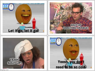 Harry and Bianca From CyberChase Tell Annoying Orange To Shut Up Blank Meme Template