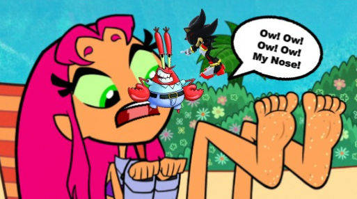 Mr.Krabs Pinch Teen Titans GO! Big Feet Starfire Nose Ft. Shadow Blank Meme Template