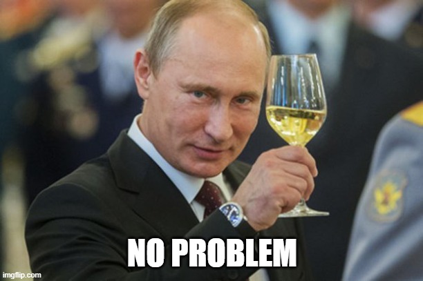 Putin Cheers | NO PROBLEM | image tagged in putin cheers | made w/ Imgflip meme maker