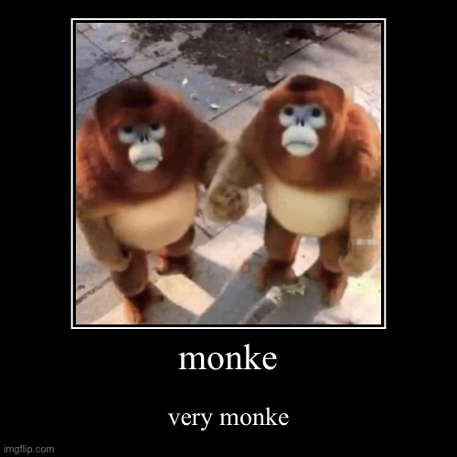 monke | very monke | image tagged in funny,demotivationals | made w/ Imgflip demotivational maker