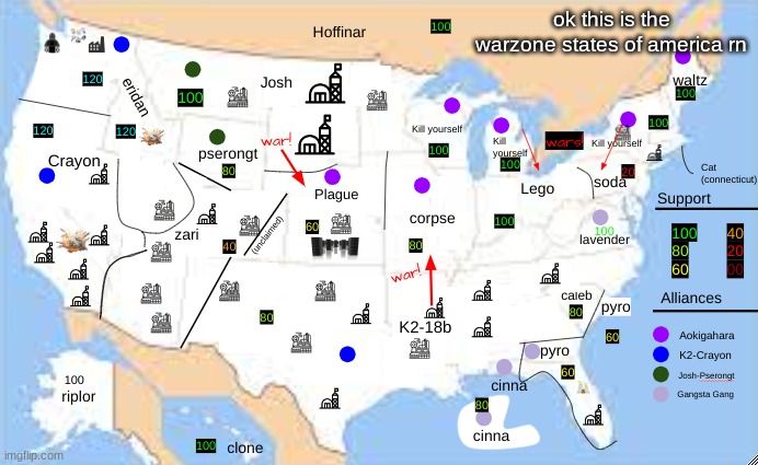 you know, i realized pyro does have coastline, and the plague-corpse war has been cancelled due to same alliance | ok this is the warzone states of america rn | made w/ Imgflip meme maker