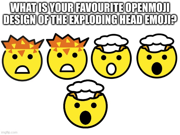 WHAT IS YOUR FAVOURITE OPENMOJI DESIGN OF THE EXPLODING HEAD EMOJI? | image tagged in emoji,emojis | made w/ Imgflip meme maker