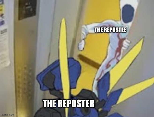 V1 vs Minos Prime | THE REPOSTEE THE REPOSTER | image tagged in v1 vs minos prime | made w/ Imgflip meme maker