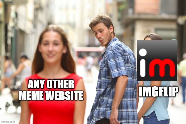 Distracted Boyfriend Meme | IMGFLIP; ANY OTHER MEME WEBSITE | image tagged in memes,distracted boyfriend,imgflip,funny memes | made w/ Imgflip meme maker