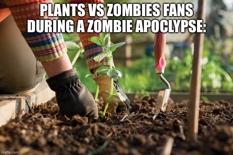 Gardening | PLANTS VS ZOMBIES FANS DURING A ZOMBIE APOCLYPSE: | image tagged in gardening | made w/ Imgflip meme maker