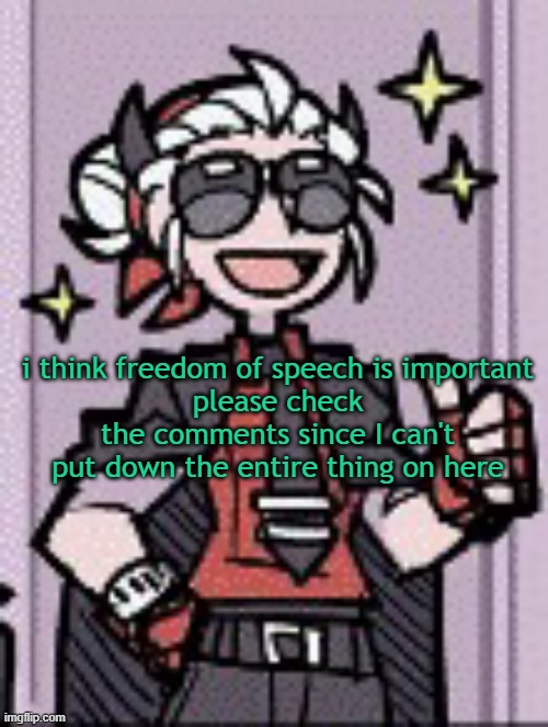 thumbs up from the devil | i think freedom of speech is important
please check the comments since I can't put down the entire thing on here | image tagged in thumbs up from the devil | made w/ Imgflip meme maker