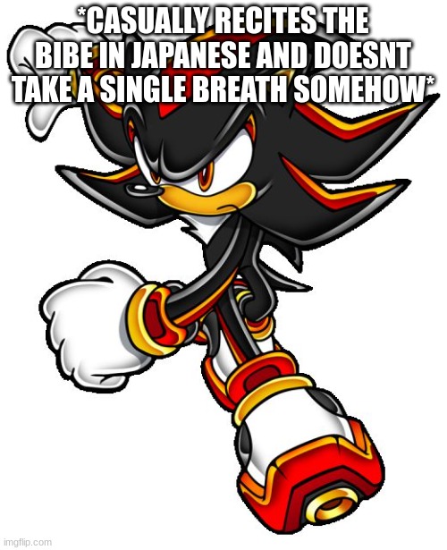 Shadow the hedgehog | *CASUALLY RECITES THE BIBE IN JAPANESE AND DOESNT TAKE A SINGLE BREATH SOMEHOW* | image tagged in shadow the hedgehog | made w/ Imgflip meme maker
