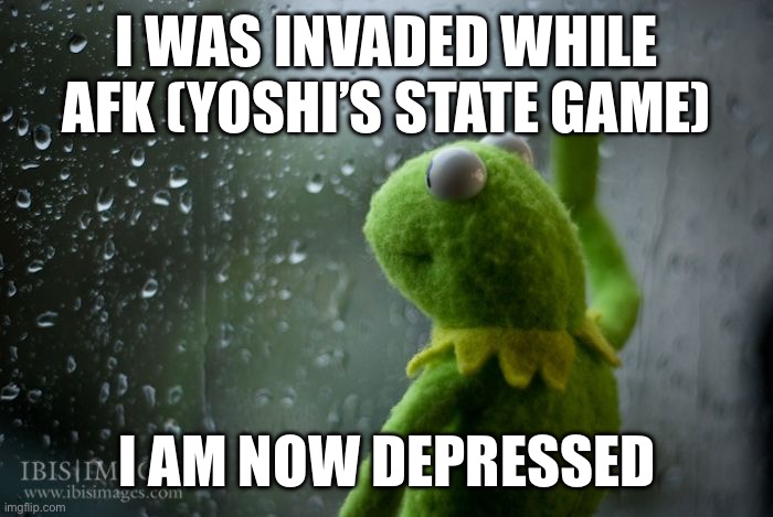 kermit window | I WAS INVADED WHILE AFK (YOSHI’S STATE GAME); I AM NOW DEPRESSED | image tagged in kermit window | made w/ Imgflip meme maker