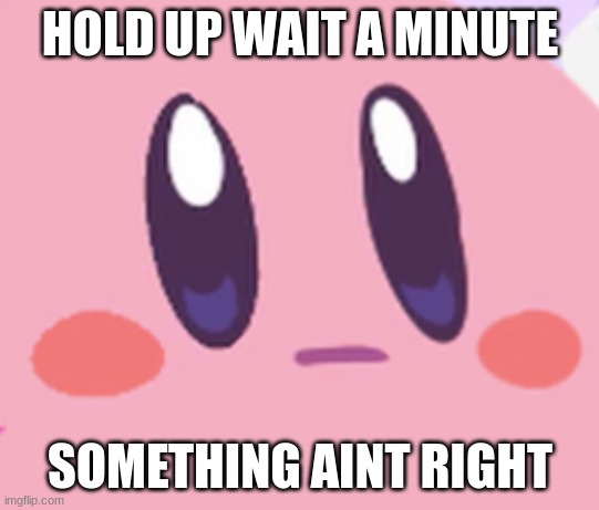 Blank Kirby Face | HOLD UP WAIT A MINUTE SOMETHING AINT RIGHT | image tagged in blank kirby face | made w/ Imgflip meme maker