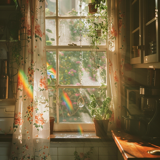 Cottage Window with Rainbows Blank Meme Template