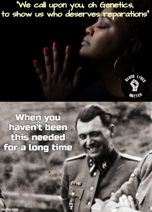 "We call upon you, oh Genetics, to show us who deserves reparations"; When you haven't been this needed for a long time | image tagged in american politics,politics lol,blm | made w/ Imgflip meme maker