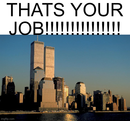 World Trade Center pre-9/11 | THATS YOUR JOB!!!!!!!!!!!!!!! | image tagged in world trade center pre-9/11 | made w/ Imgflip meme maker