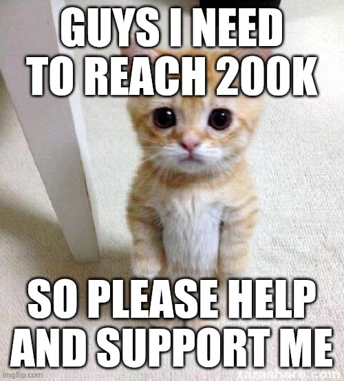 i need you guys help now | GUYS I NEED TO REACH 200K; SO PLEASE HELP AND SUPPORT ME | image tagged in memes,help,cute cat | made w/ Imgflip meme maker