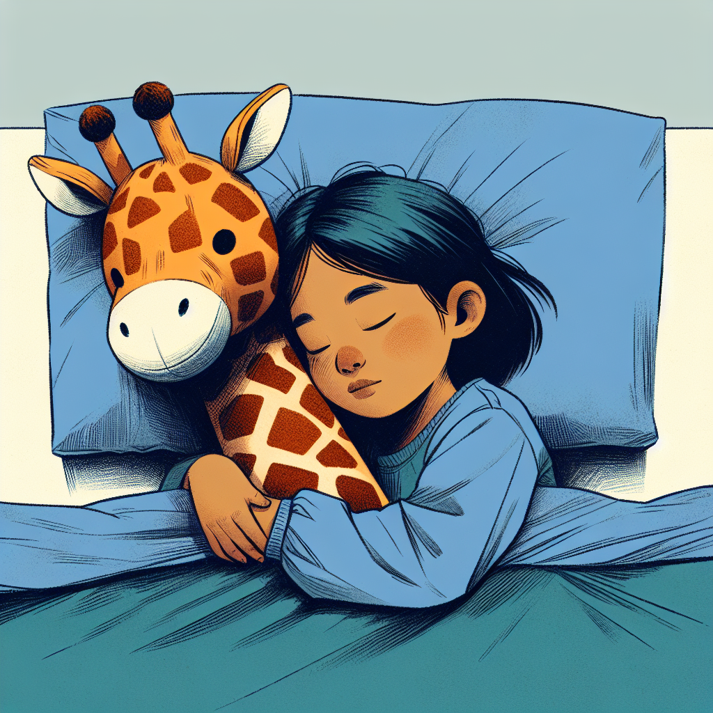 9 year old child sleeping with a giraffe stuffie Blank Meme Template