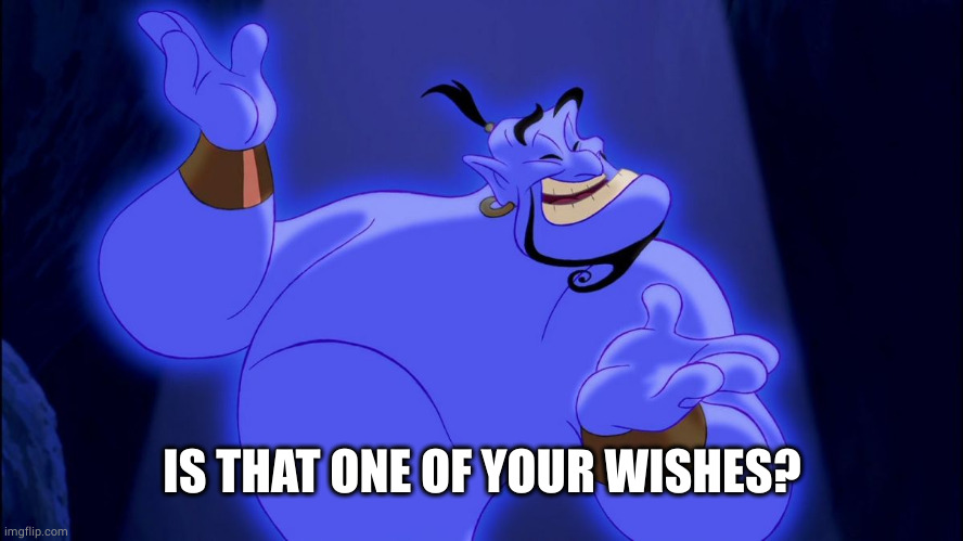 Aladdin Genie | IS THAT ONE OF YOUR WISHES? | image tagged in aladdin genie | made w/ Imgflip meme maker