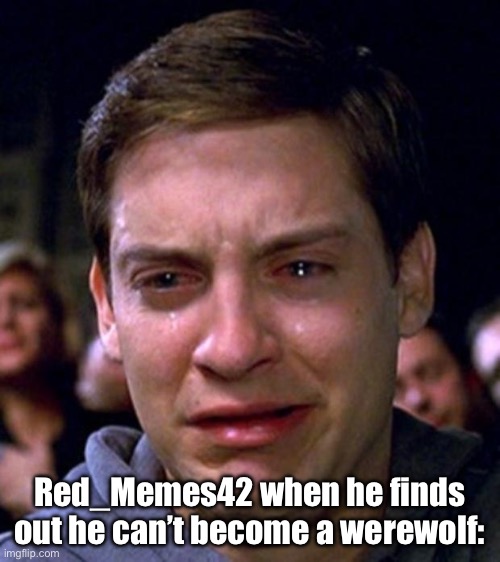 crying peter parker | Red_Memes42 when he finds out he can’t become a werewolf: | image tagged in crying peter parker | made w/ Imgflip meme maker