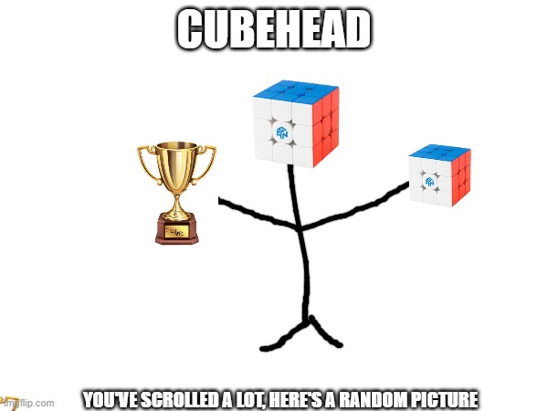 cubehead | CUBEHEAD; YOU'VE SCROLLED A LOT, HERE'S A RANDOM PICTURE | image tagged in rubik's cube | made w/ Imgflip meme maker