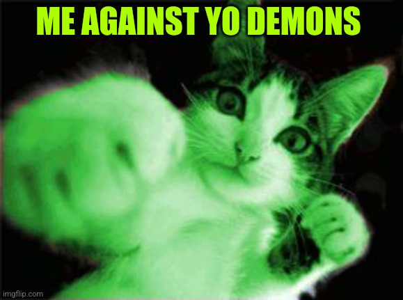 RayCat Fighting Hackers | ME AGAINST YO DEMONS | image tagged in raycat fighting hackers | made w/ Imgflip meme maker
