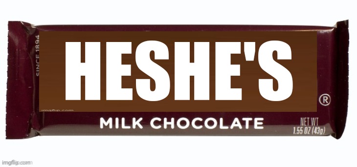 Hershey's milk chocolate | HESHE'S | image tagged in hershey's milk chocolate | made w/ Imgflip meme maker