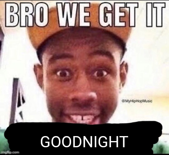 actually go to sleep | GOODNIGHT | image tagged in bro we get it blank | made w/ Imgflip meme maker