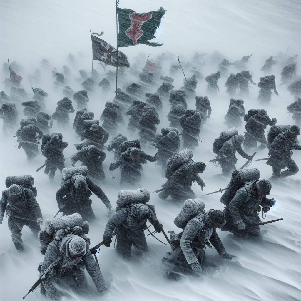 fierce snowstorm destroying an army Blank Meme Template