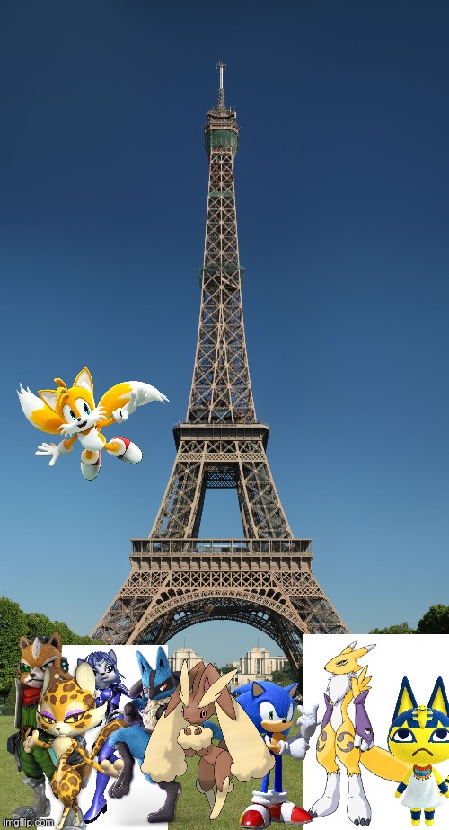 Fox McCloud and Friends enjoying a vacation in Paris | image tagged in eiffel tower,crossover | made w/ Imgflip meme maker
