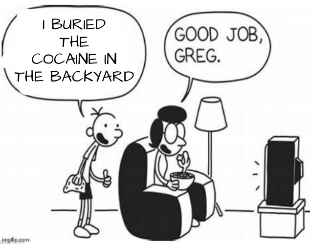 Gn chat | I BURIED THE COCAINE IN THE BACKYARD | image tagged in good job greg | made w/ Imgflip meme maker