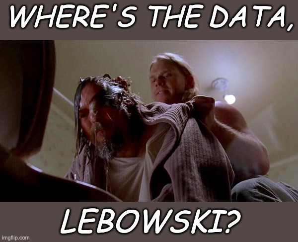 Some days, it feels like | WHERE'S THE DATA, LEBOWSKI? | image tagged in where's the money lebowski,old,movie,movie quotes,data | made w/ Imgflip meme maker