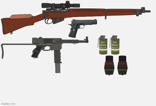 an Eroican Sharp-Shooter (of the 28th - 201th Division) Loadout | image tagged in short white template,eroican,sniper,smg,loadout,military | made w/ Imgflip meme maker