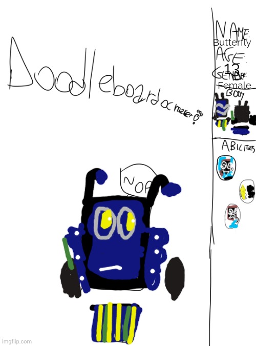 Eventually DoodleBeast has evolved into a Butterfly | Butterfly; 13; Female | image tagged in doodleboard oc maker updated,butterfly,doodlebeast | made w/ Imgflip meme maker