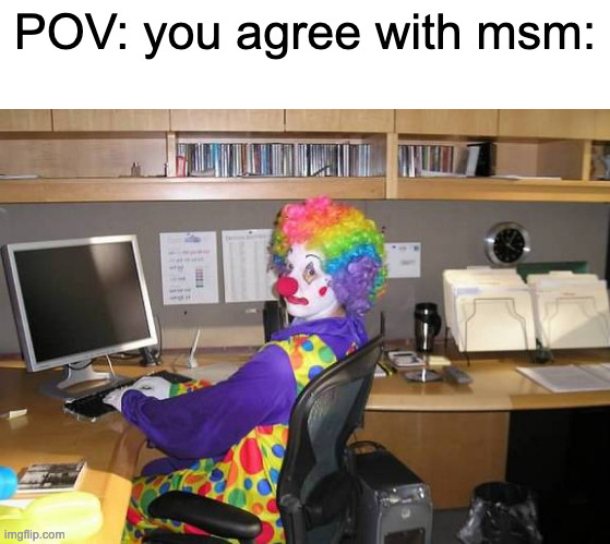 (main stream media) | POV: you agree with msm: | image tagged in clown computer | made w/ Imgflip meme maker