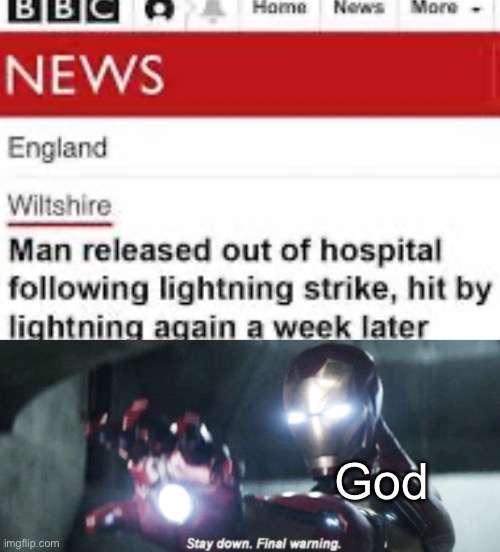 God | image tagged in stay down final warning | made w/ Imgflip meme maker