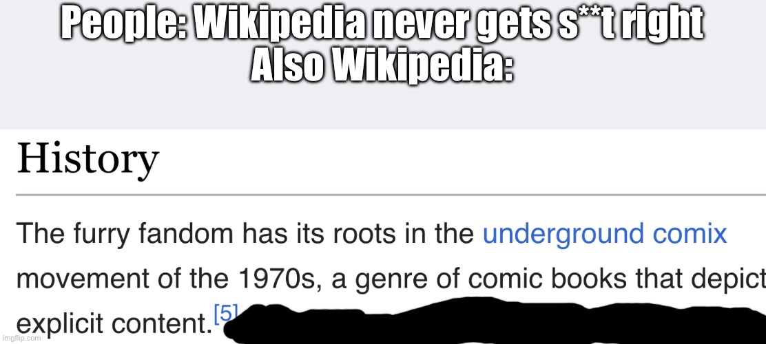 Ain’t no way boomers are going to disagree | People: Wikipedia never gets s**t right
Also Wikipedia: | image tagged in anti furry | made w/ Imgflip meme maker