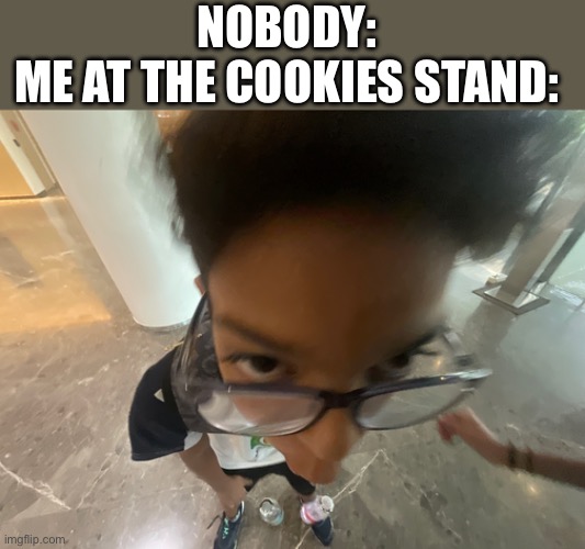 Me at the cookies stand | NOBODY:
ME AT THE COOKIES STAND: | image tagged in cookies,cursed image,cursed,memes,funny,cursed images | made w/ Imgflip meme maker
