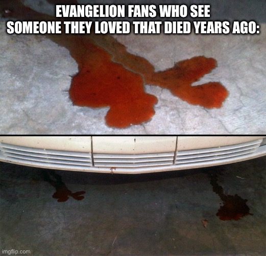 End of Evangelion: | EVANGELION FANS WHO SEE SOMEONE THEY LOVED THAT DIED YEARS AGO: | image tagged in neon genesis evangelion,meme | made w/ Imgflip meme maker