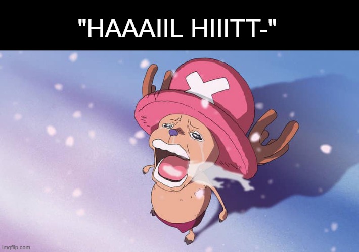 crying chopper one piece | "HAAAIIL HIIITT-" | image tagged in crying chopper one piece | made w/ Imgflip meme maker