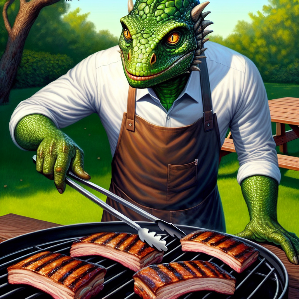 Mark zuckerburg becoming part lizard as he barbecuing some ribs Blank Meme Template