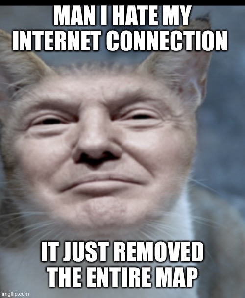 Donald trump cat | MAN I HATE MY INTERNET CONNECTION; IT JUST REMOVED THE ENTIRE MAP | image tagged in donald trump cat | made w/ Imgflip meme maker