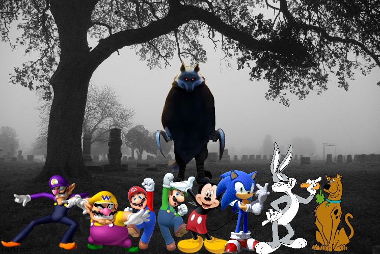 Wario and Friends dies by Death the wolf because of their van broke down in a foggy landscape | image tagged in foggy morning,wario dies,crossover | made w/ Imgflip meme maker
