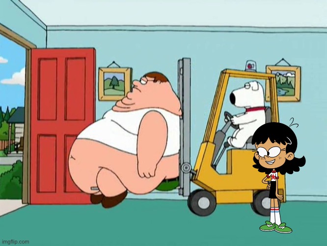 Stella Zhau Sees a Forklift | image tagged in peter griffin getting escorted out of the house by forklift,the loud house,deviantart,girl,nickelodeon,pretty girl | made w/ Imgflip meme maker