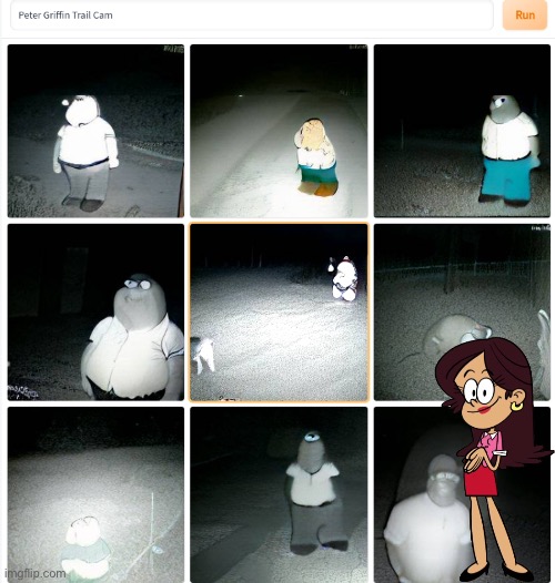 Ms. DiMartino Finds Peter Griffin | image tagged in peter griffin trail cam,girl,teacher,the loud house,family guy,night sky | made w/ Imgflip meme maker